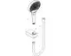 Hansgrohe Duschset mit Handbrause, Halterung und flexibler Schlauchverbindung. Die Teile sind in einer schematischen Darstellung angeordnet.